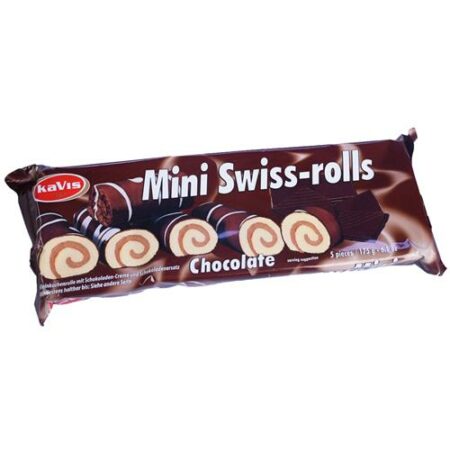 Verpakking van Kavis Mini Swiss Rolls Chocolade 175g - zachte cake rolletjes met romige chocoladevulling