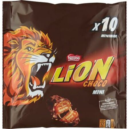 Verpakking van Lion Mini's 10 stuks - knapperige chocolade wafels met karamel