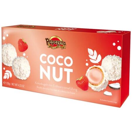 Papagena Kokosballetjes Met Aardbeiencrèmevulling 120g