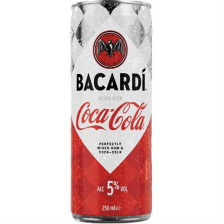 Bacardi & Coca-Cola 250ml blik – rum cola mixdrank 5% alcohol