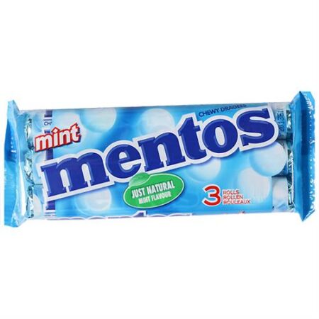 Mentos Snoepjes Munt 3 x 38g - Dragees Met Muntsmaak - 3 Rollen