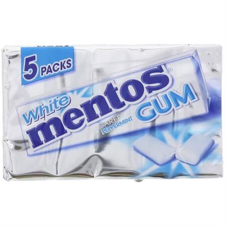 Mentos Kauwgom Peppermint White 5-Pack - Kauwgom Met Muntsmaak - 66g
