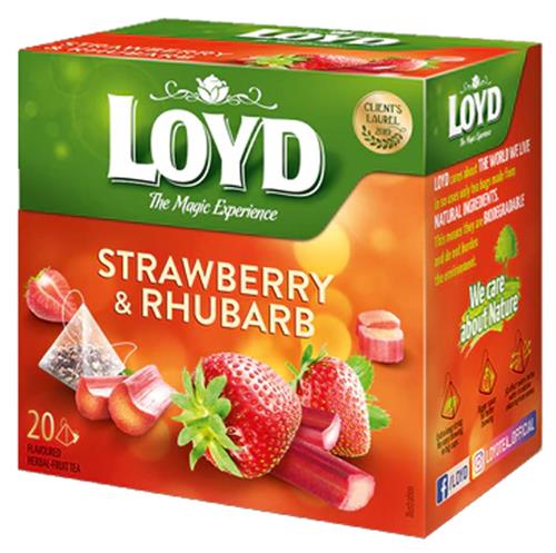 Loyd Fruitthee Strawberry & Rhubarb 20 Pyramide Theezakjes - Aardbei & Rabarbersmaak