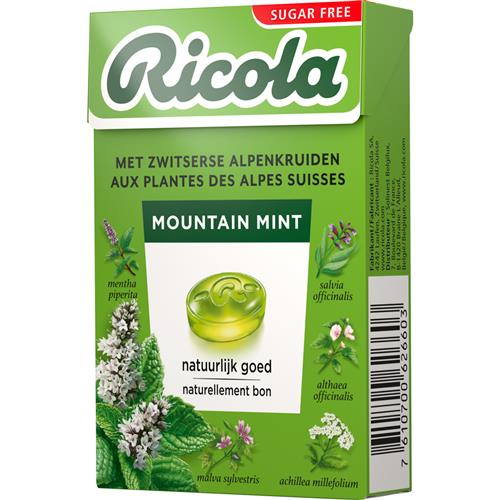 Ricola Mountain Mint Suikervrij 50g – kruidenpastilles met bergmunt en menthol