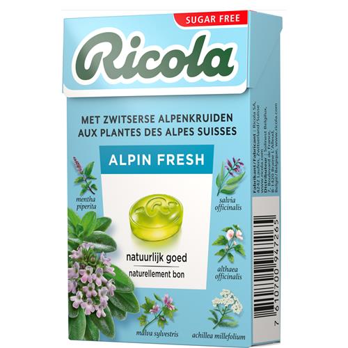 Ricola Alpin Fresh Suikervrij 50g – kruidenpastilles met menthol en Alpenkruiden