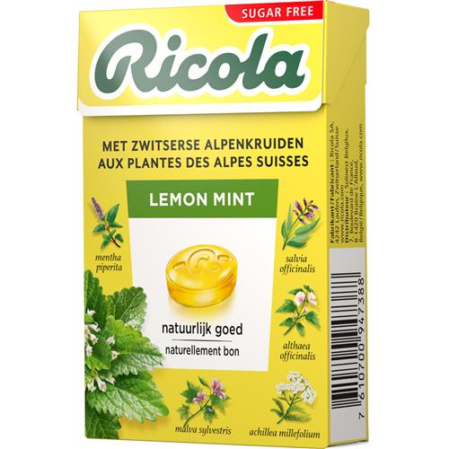 Ricola Lemon Mint Suikervrij 50g – kruidenpastilles met citroenmelisse en munt