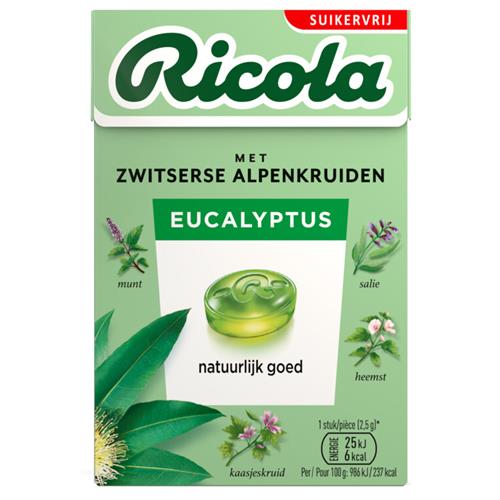 Ricola Eucalyptus Suikervrij 50g – kruidenpastilles met eucalyptus en menthol