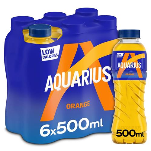 Aquarius Orange 6 x 50cl – PET Flesjes – Met Vitamine B6 & Sinaasappelsmaak – Sportdrank