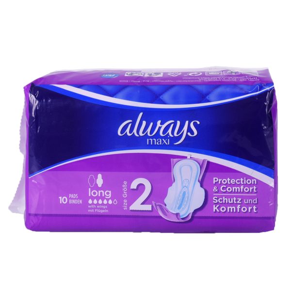 Always Maxi Maandverband "Long met Vleugels". Bevat 10pads.