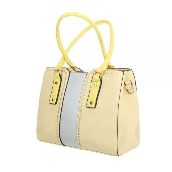 Handtas Geel Met Goud Kleurige Studs. Afneembare Schouderriem  25 x 32 x 14 cm - Afbeelding 2