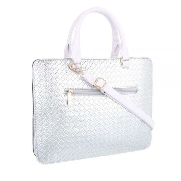 Handtas Zilver Afneembare Schouderriem & Draagbeugel. 28 x 36 x 6 cm - Afbeelding 3