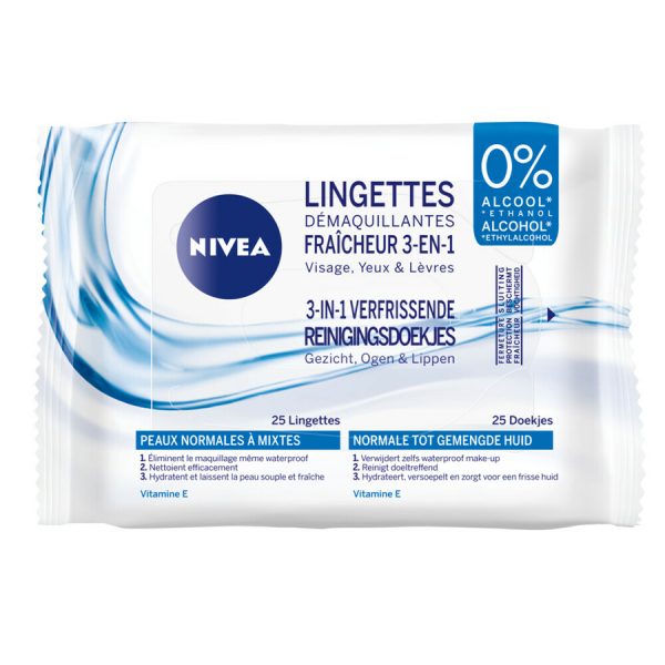 Nivea 3-in-1 Reinigingsdoekjes Gezicht, Ogen & Lippen - 25 doekjes