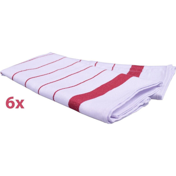 6 Keukenhanddoeken -Thee-  Handdoek 100% katoen - Gestreept - 50x70 cm - set per 6 - Rosewood - Rood - Afbeelding 2