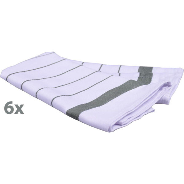 6 Keukenhanddoeken - Thee- Handdoek - 100% katoen - Gestreept - 50x70 cm - set per 6 - Olive - Groen - Afbeelding 2