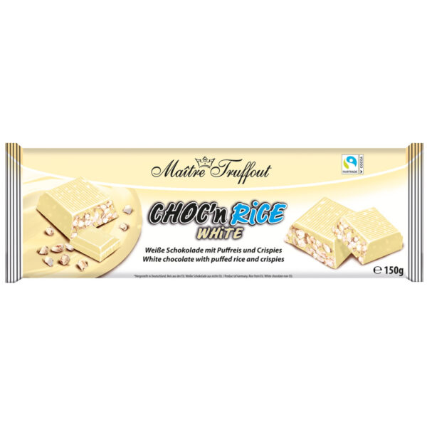 Maître Truffout Choc’n Rice Witte Chocoladereep Met Gepofte Rijst 150g