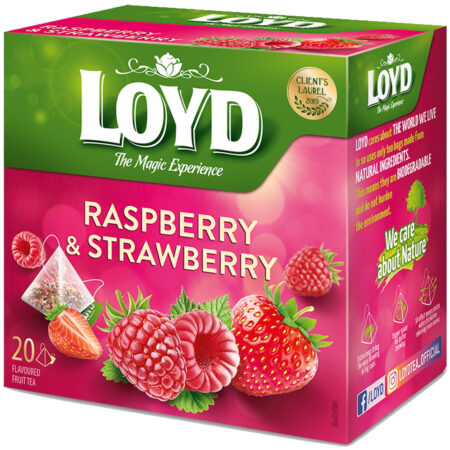 Loyd Fruitthee Raspberry & Strawberry – 20 Pyramide Theezakjes – Framboos & Aardbeismaak