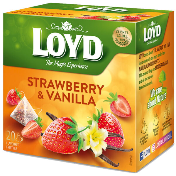 Loyd Fruitthee Strawberry & Vanilla - 20 Pyramide Theezakjes – Aardbei & Vanillesmaak