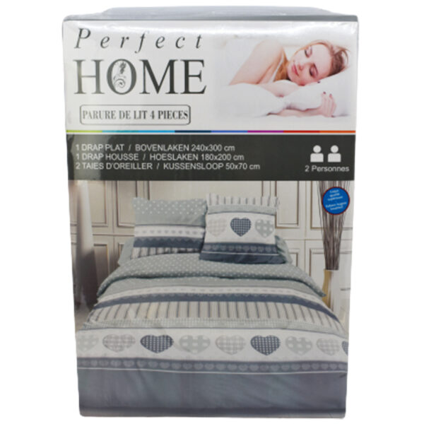 2-Persoons Lakenset 4-delig “Grey Heart” Perfect Home
