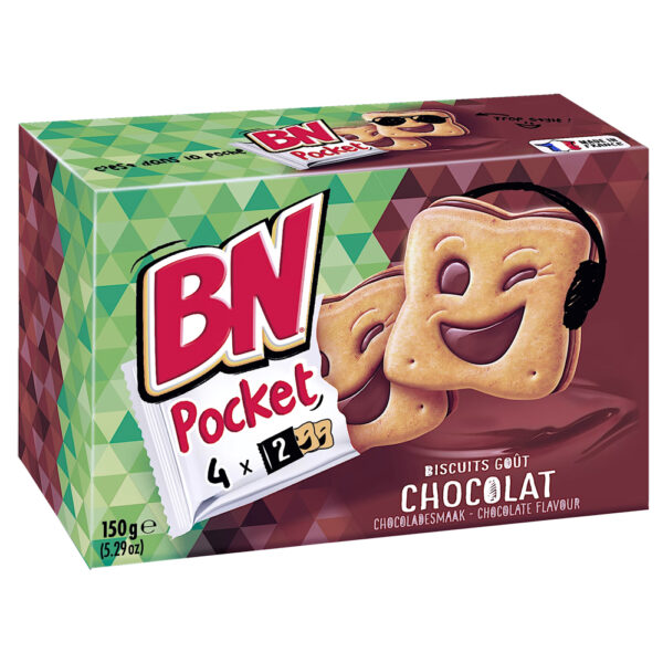 BN Koekjes Pocket "Chocoladesmaak" Apart Verpakt 4 x 37,5gr