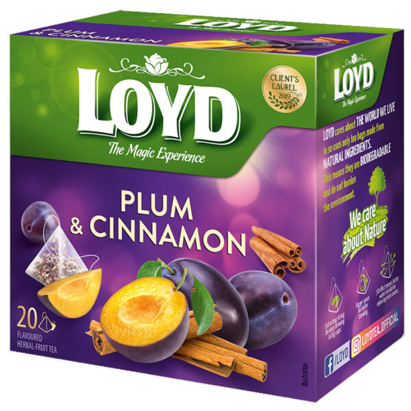 Loyd Fruitthee Plum & Cinnamon - 20 Pyramide Theezakjes – Pruim & Kaneelsmaak