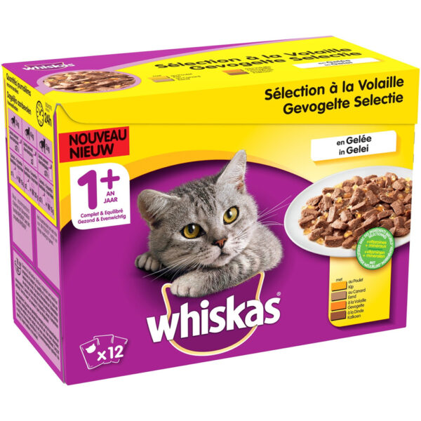 Whiskas Maaltijdzakjes Gevogelte In Gelei 1+ jaar 12x100gr