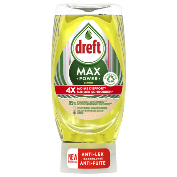 Dreft Afwasmiddel Max Power - Lemon - Minder Schrobben - Anti-Lek 370ml - Afbeelding 2