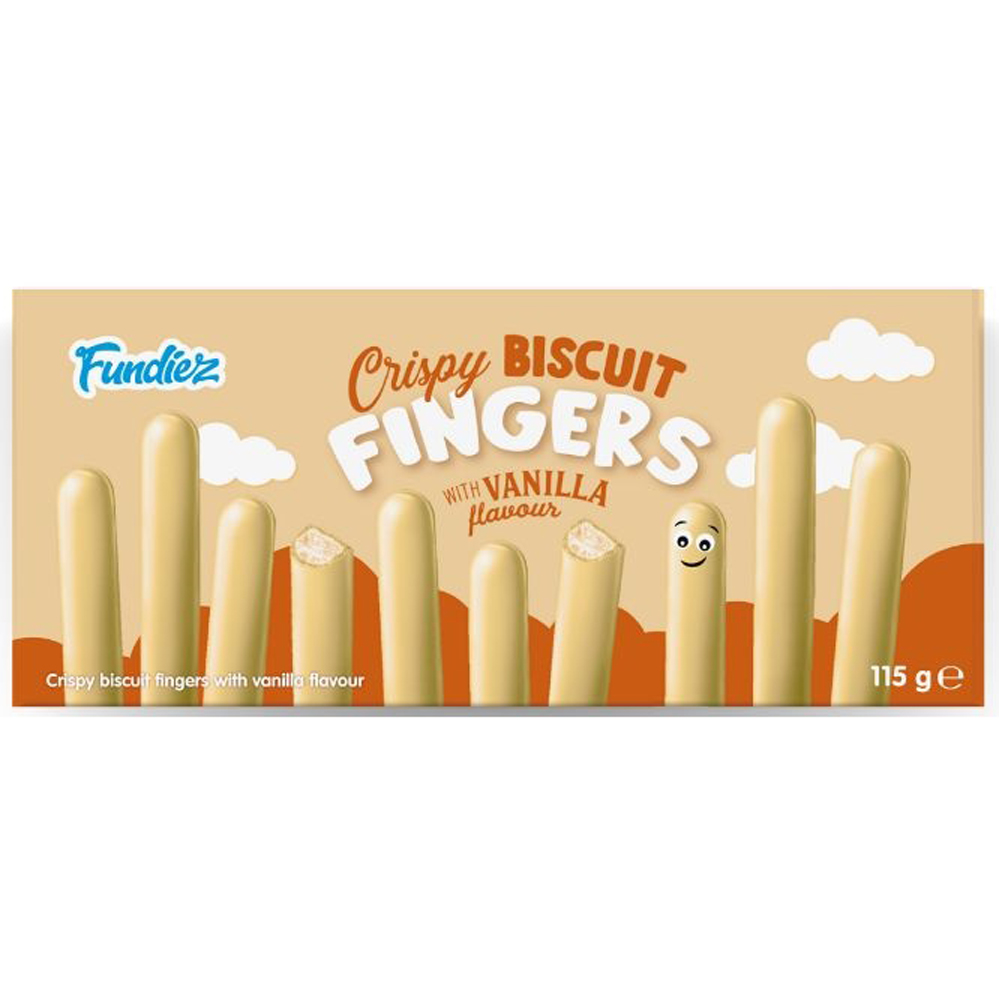 Fundiez Crispy Biscuit Fingers Met Vanillesmaak 115g - Koekjes Omhuld Met Laagje Met Vanillesmaak - Afbeelding 2