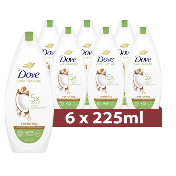 Dove Douchecrème Restoring Coconut Oil & Almond Extract 6 x 225ml - Afbeelding 2