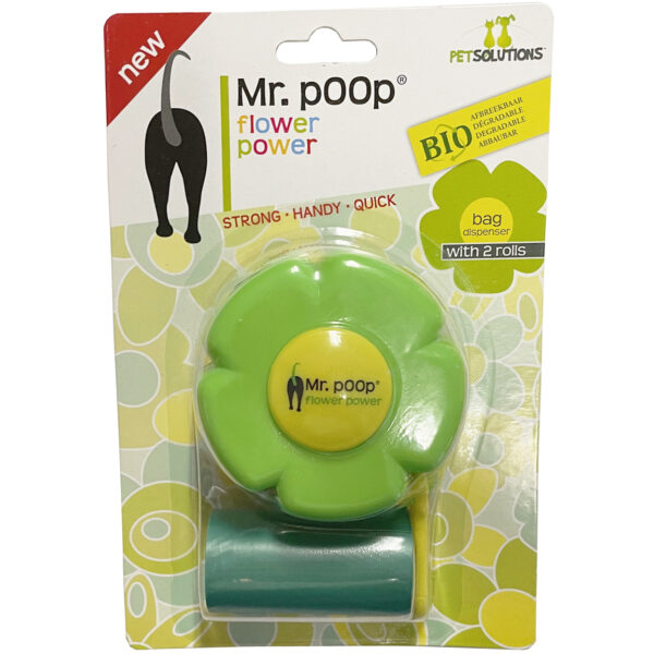 Mr. Poop Dispenser Flower Groen + 2 Rollen Hondenpoepzakjes - Afbeelding 2