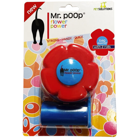Mr. Poop Dispenser Flower Power Rood + 2 Rollen Hondenpoepzakjes