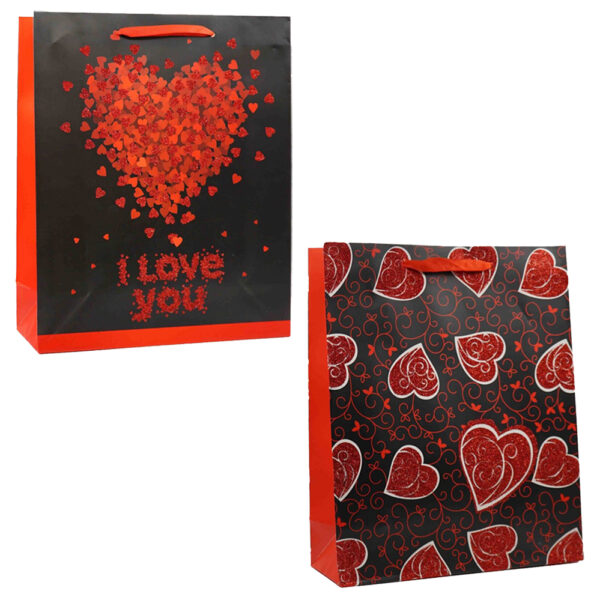 Valentijn Geschenkverpakking Zwart & Rood Met Glitter 32 x 26 x 10cm