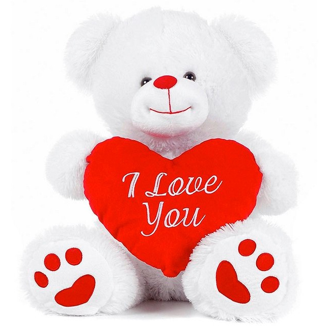 Pluche Beer Wit Met Hart "I Love You" 30cm
