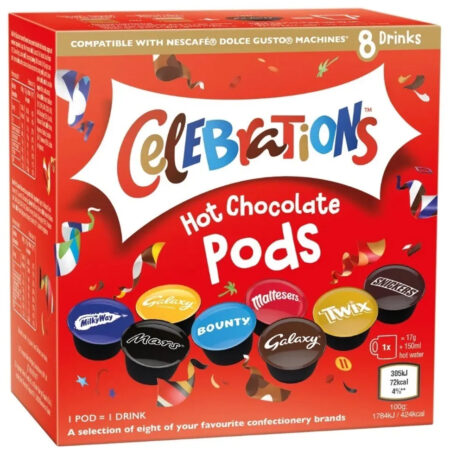 Celebrations Chocolademelk Dolce Gusto Pods – 8 Capsules - MilkyWay, Mars, Galaxy, Bounty, Maltesers, Twix & Snickers