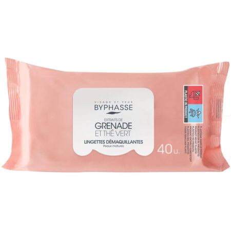 Byphasse Make-Up Reinigingsdoekjes 40st - Rijpere Huid - Granaatappel & Groene Thee - Groot Formaat