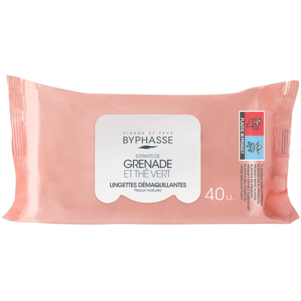 Byphasse Make-Up Reinigingsdoekjes 40st - Rijpere Huid - Granaatappel & Groene Thee - Groot Formaat