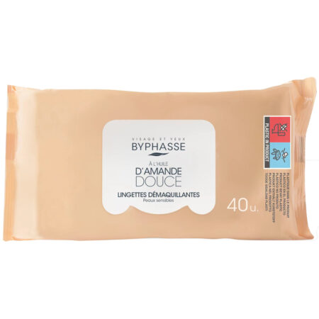 Byphasse Make-Up Reinigingsdoekjes 40st - Gevoelige Huid - Zoete Amandelolie - Groot Formaat
