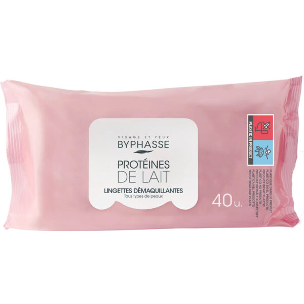 Byphasse Make-Up Reinigingsdoekjes 40st - Alle Huidtypes - Melk Proteïnen - Groot Formaat