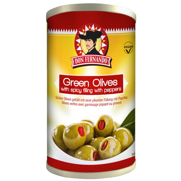 Don Fernando Groene Olijven Met Vulling Van Pikante Paprika - Blik - 350g - Vegan - Afbeelding 3
