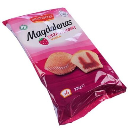 Verpakking van Delasheras cakes aardbeivulling 220g - zachte cakes met aardbeienjam