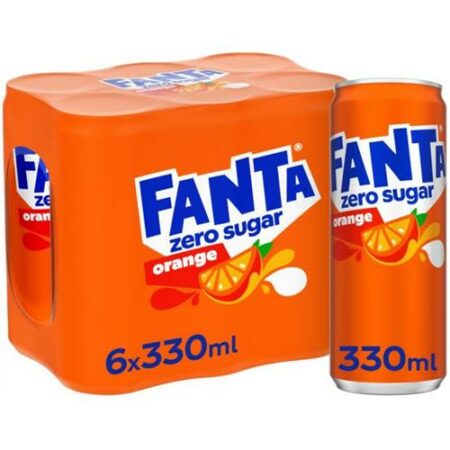 Verpakking van Fanta Orange Zero 6x330ml - suikervrije sinaasappelfrisdrank