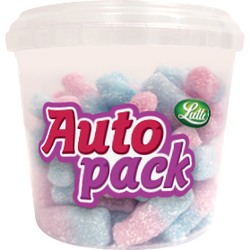Lutti Autopack Zure Malse Gums Met Bubblegumsmaak 150g - Suikerwerk - In Hersluitbaar Potje