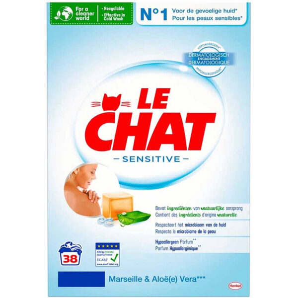 Le Chat Waspoeder Sensitive Met Marseille & Aloë Vera 38wasb./2,28kg - Hypoallergeen - Natuurlijke Ingrediënten