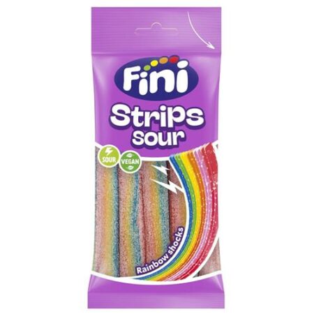 Fini Snoepzakje Sour Strips 90g - Rainbow Shocks - Zure Matten - Vegan