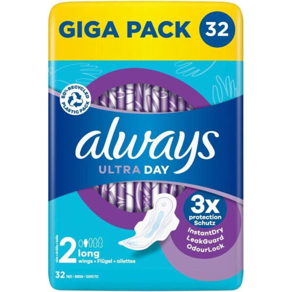 Always Maandverband Ultra Day 32 Stuks – Maat 2 Long – Met Vleugels