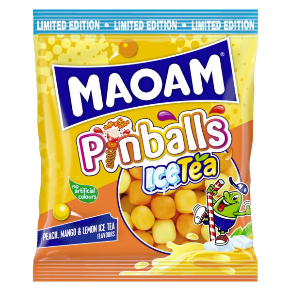 Maoam Snoep Pinballs Ice Tea 210g - Snoepzak - Met Mango-Ice Tea-Perzik Smaak - Limited Edition - Afbeelding 2