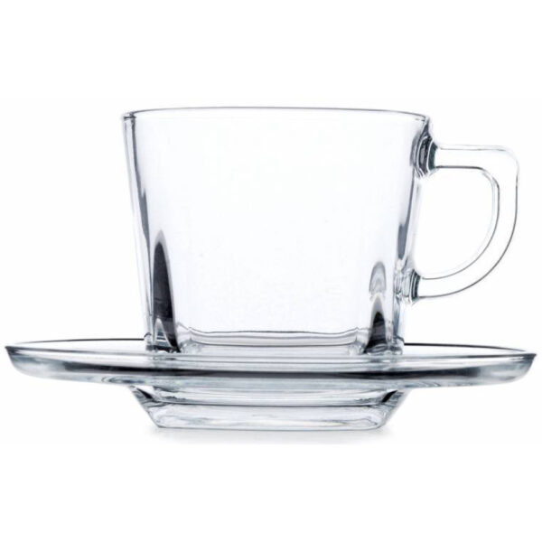 Pasabahce Koffietas Set "Carre" 6 Tassen + 6 Ondertassen - Afbeelding 2