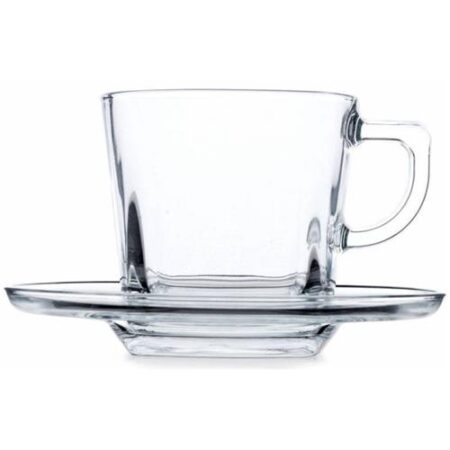 Pasabahce Koffietas Set "Carre" 6 Tassen + 6 Ondertassen