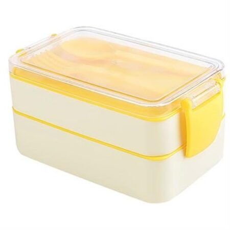 Lunchbox Fely Wit-Geel – 2 vakken met lepel en vork