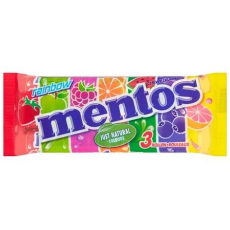 Mentos Snoepjes Rainbow 3 x 37,5g - Dragees Met Fruitsmaak - 3 Rolletjes