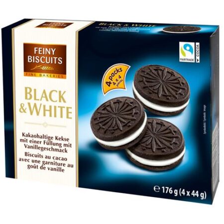 Feiny Biscuits Black & White Koekjes - Apart Verpakt 4 x 4 Stuks